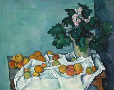 Still Life with Apples and a Pot of Primroses Paul Cezanne